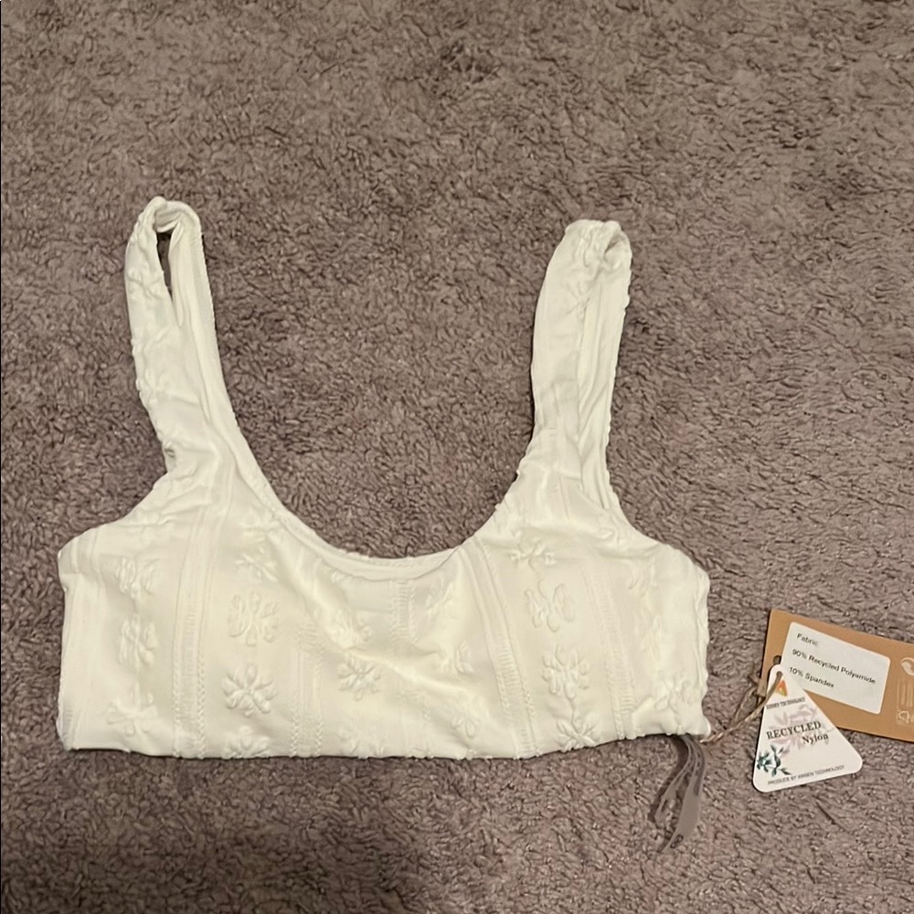 White Floral Embroidered Swim Top